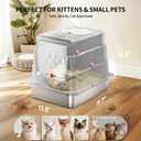Stainless Steel Cat Litter Box with Lid, Small Enclosed Metal Litter Pan with High Sides, Full Flip Cover Litter Box for Kittens, Include Scoop & Step, Leak Proof Easy Clean Odor Control, Grey
