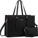 LOVEVOOK Women's 15.6 inch Laptop Tote, Waterproof PU Leather Computer Work Bag, Large Capacity Business Office Tote Black