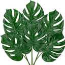 6 Pack Artificial Monstera Leaves with Long Stem for Vase - Fake Tropical Plants Palm Leaves Realistic Philo Turtle Leaves for Home Wedding Party Decor - Small