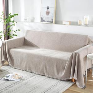91"x118" Chenille Sofa Cover Extra Wide Water Resistant Couch Covers for 2-3 Cushion L Shape Sectional Sofa Covers Washable Couch Blanket Cover Furniture Protector for Dogs Pets (Khaki, 91"x118")