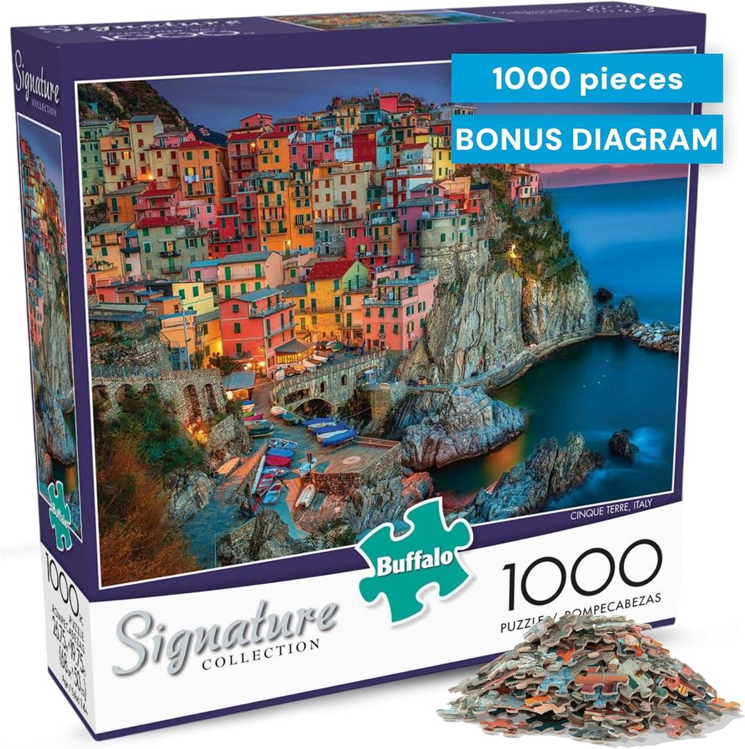 Buffalo Games - Cinque Terre 1000 Piece Puzzle for Adults - Jigsaw Puzzles - Challenging Italy Coastal Scene with Poster - Peter Stewart Photography