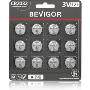 5 x BEVIGOR 2032 Battery Compatible with AirTag CR2032 Lithium 3V Coin Battery for Child Safety, Suitable for Key Fobs, Smart Sensors, Scales, Candles and More (CR2032-12P)