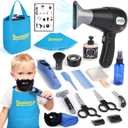 Barber Shop Pretend Play Toy, Kids Hair Salon Toys, Kids Shaving Kit for Boys Ages 3+ with Blow Dryer, Electric Shaver Toys, Tool Bag and Stylist Shave Barber Accessories for Role Play (Black)