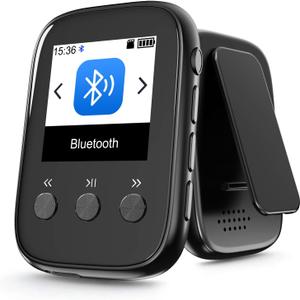 32GB Clip Mp3 Player with Bluetooth 5.3,Portable Mp3 Player Good for Sports Support FM Radio Voice Record Built-in Micro SD Card Slot and HD Speaker Earphone Included (Black)