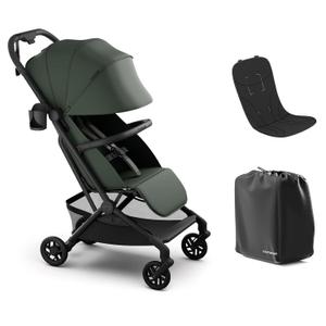 Mompush Velo Lightweight Travel Stroller, Compact & Airplane-Friendly for Baby and Toddler, Lie-Flat Seat, One-Hand Fold, with Leather Bumper Bar, Shoulder Strap, Raincover, Storage Bag & Cup Holder