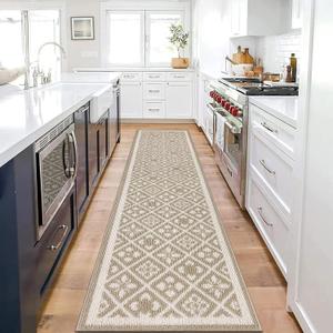 Ileading Runner Rugs for Hallways 2x8ft Non Slip Kitchen Floor Mats with Rubber Backing Absorbable Throw Rug Machine Washable Indoor Funny Decor Carpet for Entryway Laundry Corridor (Beige)