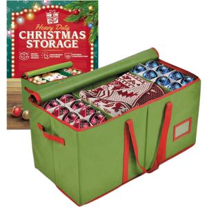 Premium Christmas Ornament Storage – Christmas Storage Container Perfect for Holiday Decorations and Ornament Storage Box – Fits 128 Holiday Ornaments – Tear-Proof Fabric