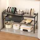 Mustorn Pots and Pans Organizer Under Cabinet, Expandable 2 Tier Under Sink Organizers and Storage Adjustable Height Kitchen Pot and Pan Lid Holder Rack with 12 Dividers Under Cabinet Shelf(Black)