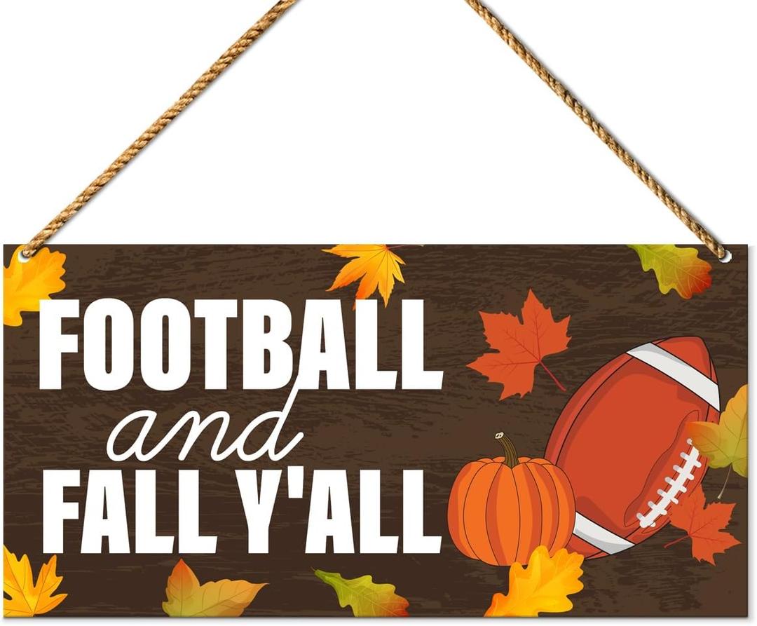 Football Wood Sign Decor, Fall Wall Decor for Home Porch Autumn Front Door Hanging Sign Decorations, Football & Fall Y'all