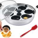Eggssentials Egg Poacher Pan Nonstick Poached Egg Maker, Stainless Steel Egg Poaching Pan, Poached Eggs Cooker Food Grade Safe PFOA Free with Spatula, Egg Poachers Cookware