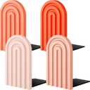 Harloon 4 Pcs Boho Arch Wood Bookends Rainbow Arch Back to School Book Stand Decorative Bookend for Shelves Non Skid Cute Book Stoppers for Heavy Books Home Office Library Kitchen(Vintage Color)