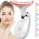 SDKWDH Red Light Therapy for Face and Neck, 7 Color Face Massager Tool for Wrinkles, Double Chin, Vibrating Facial Massager with Thermals for Skin Care, Gifts for Women Men, Glossy White