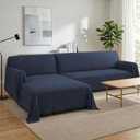 Turquoize Sectional Couch Covers L Shape Couch Cover Sectional Sofa Cover Washable 2 Pieces Couch Covers for Sectional Sofa Feature Geometrical Woven Jacquard Fabric (Chaise/3 Seats, Navy)