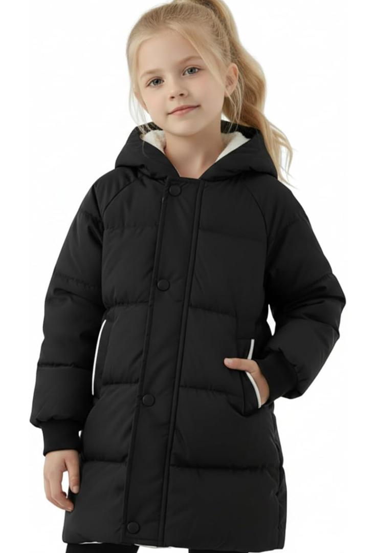 PATPAT Girls Puffer Jacket Size 4-8 Years Hooded Heavyweight Padded Winter Coat Medium Length Quilted Outwear for Little Kids