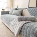 Velvet Couch Cover, Sectional Couch Covers for Sofa, Funny Fuzzy Sofa Covers Pet Friendly, Non-Slip Couch Protector for Dogs & Kids(1PC, Blue Grey, 35.4"83", 3 Seaters)