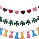 3 Pcs Easter Garlands Wood Bead Bunny Clover Heart Garlands for Easter St. Patrick's Day Valentine's Decorations Spring Wood Hanging Bunny Clover Heart for Mantle (Vintage Style)