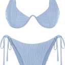 ZAFUL Women's Bikini Sets Ribbed Two Piece Swimsuits Underwire Adjustable Back Clasp Bathing Suit Side Tie Thong Swimwear (Size Large)