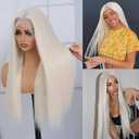 Puoonn Platinum Blonde Synthetic Lace Front Wig Pre Plucked Ready to Wear 13x4 HD Glueless Straight Lace Front Wig for Women Natural Looking Synthetic Heat Resistant Fiber Platinum Blonde Wig