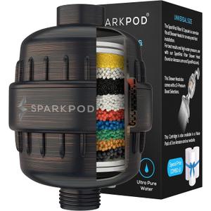 SparkPod High Output Shower Filter Capsule - Suitable for People with Sensitive and Dry Skin and Scalp, Filters Chlorine and Impurities | 1-min Install (Oil-Rubbed Bronze)