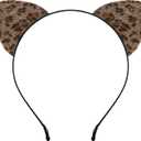 Edoneery Halloween Cat Ears Headband for Women, Furry Leopard Cat Ear Hairband, Costume Hair Accessory for Cosplay Parties (Leopard(dark Brown))