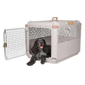 SportPet Designs Collapsible Medium Pet Travel Carrier (Tan), Hard-Sided Kennel for Medium Dogs, Puppies, Cats, Kittens, Animals up to 50lbs, Washable Home & Outdoor Pet Crate, 30.6"L x 22"W x 23.25"H
