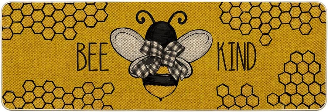 Artoid Mode Bee Kind Bow Tie Yellow Spring Doormat, Seasonal Summer Home Decor Low-Profile Switch Rug Door Mat Floor Mat for Indoor Outdoor 24x72 Inch