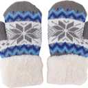 CaySep Kids Winter Warm Knit Mittens-Double Layer Thickn Outdoor Gloves Soft Stretchy Snowflakes Gloves for Boys Girls 5-10Y