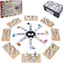 Double 12 Mexican Train Dominoes Set for Adults with 8pcs Wooden Trays, 9 Train Markers, 91 Color Dot Tile Dominos in Tin Box & Hub - Classic Family Board Game Set Party Toy Gift for Kids