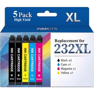 Remanufactured for Epson 232XL Ink Cartridges Combo Pack for Epson 232XL 232 Ink Work with XP-4200 XP-4205 Workforce WF-2930 WF-2950 Printer (5 Pack, 2 Black 1 Cyan 1 Magenta 1 Yellow)