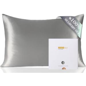 ZIMASILK 100% Pure Mulberry Silk Pillowcase for Hair and Skin Health,Soft and Smooth,Both Sides Premium Grade 6A Silk,600 Thread Count,with Hidden Zipper,1pc (Queen 20''x30'', Gray)