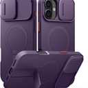 SURITCH for iPhone 16 Plus Case with Magnetic Camera Slide Cover and Adjustable Kickstand, Compatible with MagSafe, Shockproof Bumper Case Slim Protective Cover for iPhone 16 Plus 6.7 Inch,Dark Purple