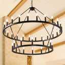 47" Black Wagon Wheel Chandelier, 2 Tiers 36-Light Large Farmhouse Chandelier for High Ceilings, Industrial Hanging Pendant Lights for Kitchen Island Dining Room Living Room Staircase Foyer Entryway