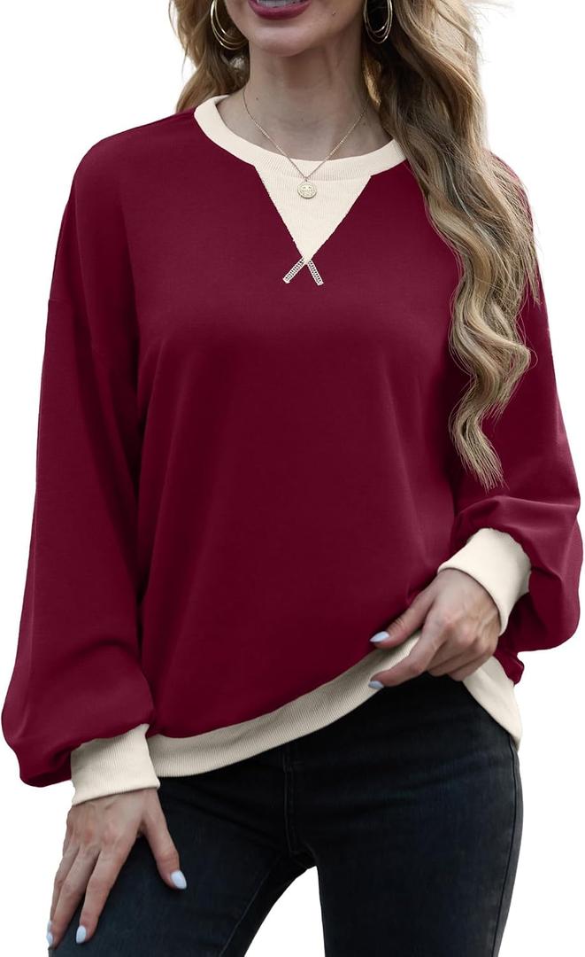 Women Sweatshirt Striped Crew Neck Oversized Long Sleeve Sweatshirt Color Block Loose Pullover (Medium)