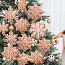 Gueevin 16 Pcs 12" Large Gingerbread Snowflake Ornaments Christmas Tree Ornaments Bulk Xmas Giant Hanging Brown Paper Decor with Ropes Rustic Xmas Decor for Home Winter(Snowflake, Tan)