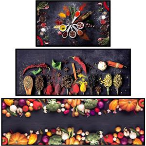 3 Pcs Spice Kitchen Floor Mats Anti Fatigue Farmhouse Washable Cooking Artistic Colorful Kitchen Rugs Non Slip Comfort Standing Cushioned for Cooking, 20'' x 32'', 20'' x 48'' + 20'' x 59''