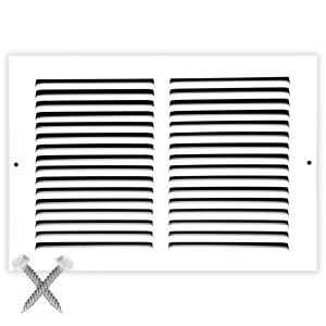 12x8 Return Air Vent Cover Grille for Baseboard Duct Opening - 7/8" Margin Turnback Flush Fit Vent Cover Air Grill by HVAC - White - Overall Size: 13.75" x 9.75"