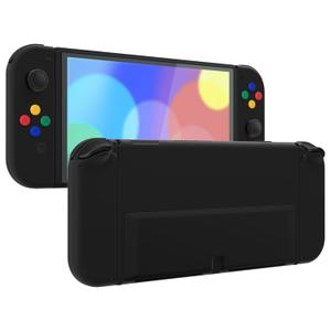 eXtremeRate DIY Full Set Shell Buttons for Nintendo Switch OLED, Black Replacement Back Plate & Kickstand, Custom Housing for Nintendo Switch OLED JoyCon Controller -Controller Not Included