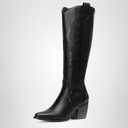 DREAM PAIRS Womens Cowboy Boots Wide Calf Comfortable Pull On Zipper Chunky Heel Pointed Toe Embroidered Western Cowgirl Knee High Boots Ladies Retro Tall Boot, Size 5.5, Black/ Pu
