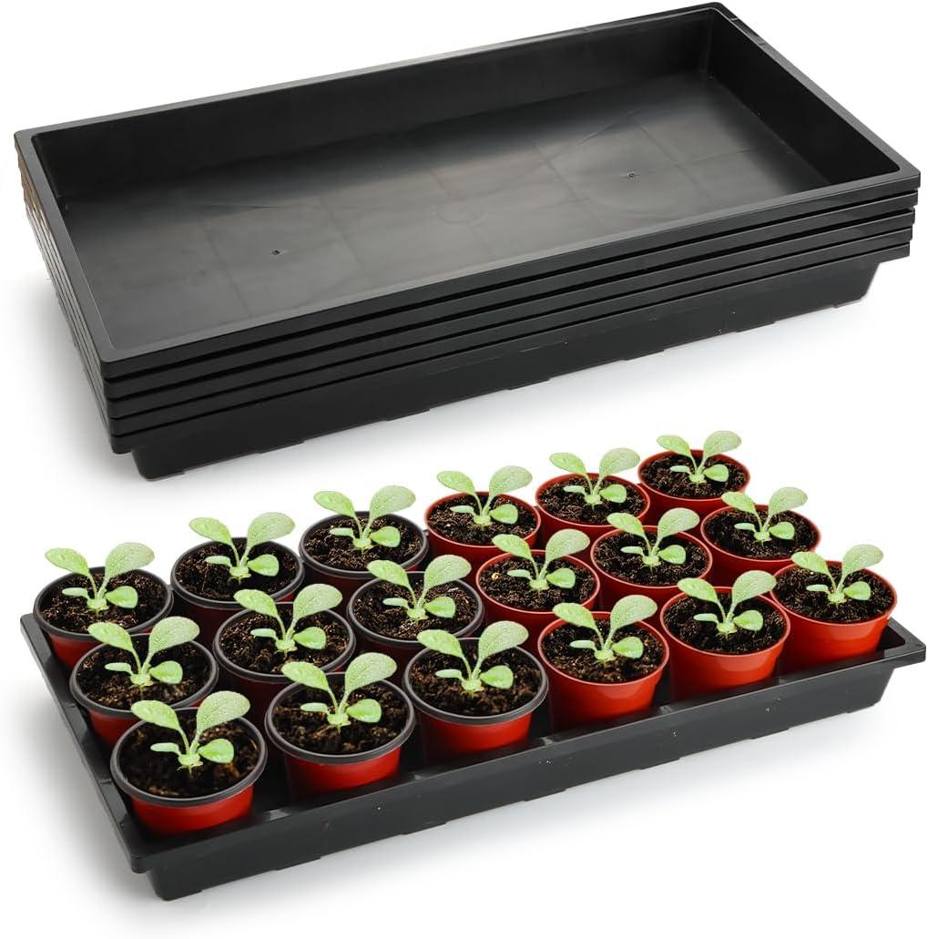 RooTrimmer 1020 Nursery Pot Trays 5 Pack, Plastic Flat Seed Starter Tray, Reusable Seedling Starting Tray for Holding and Carrying Plant Pots (Black), TP1020-5P