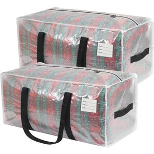 Heavy Duty Moving Bags, 2 Pack with Full Wrap Carry Handles and Double Zippers, 27 Gallon- 200lbs Large Storage Binswith Labeled Window for Clothing, Bedding Storage, Packing Bags for Moving (Clear)