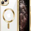 Hython Magnetic Clear for iPhone 11 Pro Case with Camera Lens Protector [Compatible with MagSafe] Luxury Plating Edge Slim Soft TPU Cover Protective Phone Case for iPhone 11 Pro 5.8", Gold