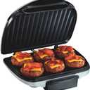 Hamilton Beach Electric Indoor Grill, 6-Serving, Large 90 sq. in. Nonstick Easy Clean Plates, Floating Hinge for Thicker Foods, 1200 Watts, 6.38"D x 12.68"W x 13.78"H , Silver (25371)