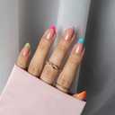 BTArtboxnails XCOATTIPS French Gel Nails - French Tip Press on Nails, Short Almond Nail Tips, Bright Pastel Soft Gel Nails False Nail, Soak Off Acrylic Fake Nails Art Extensions