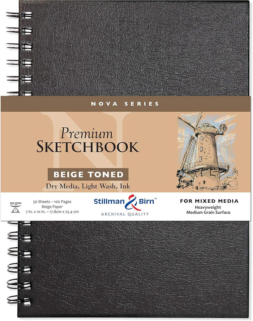 Stillman & Birn Nova Series Beige Wirebound Sketchbook, 7" x 10", 150 GSM (Heavyweight), Beige Paper, Medium Grain Surface