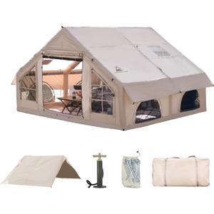 Inflatable Camping Tent with Pump,4-6 Person Waterproof Blow Up Air Tent for Camping Hiking,Easy to Set Up 4-Season Inflatable House Tent with Oversized Canopy.