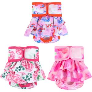 wegreeco Washable Dog Diapers Female (3 Pack), Highly Absorbent Dog Diapers for Female Dogs in Heat, Period, Incontinence, or Excitable Urination (Ocean of Flowers, Medium)