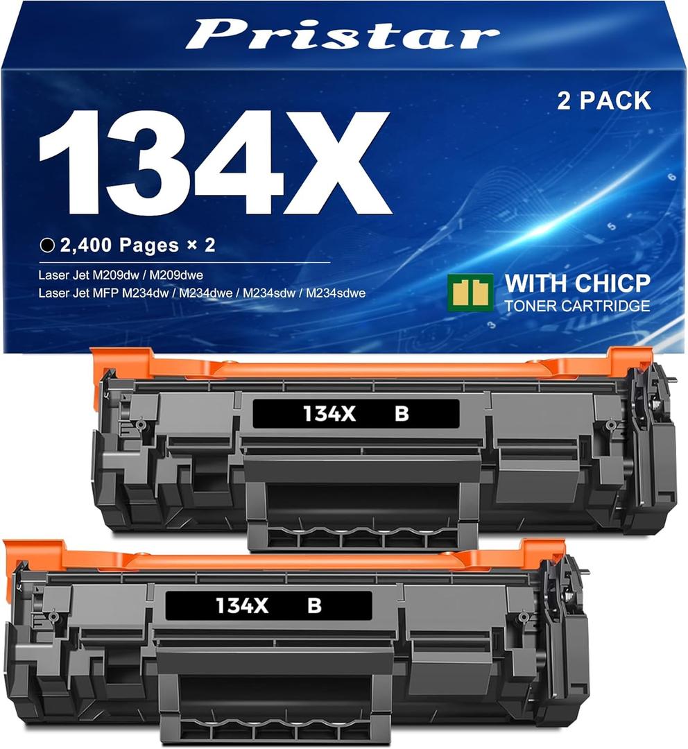 134X High Yield Toner Cartridge with Chip - 2-Pack Compatible for HP 134X/W1340X/134A, Compatible with HP Laser Jet M209dw M234dw M234sdw M234sdn, 2400 Pages per Cartridge
