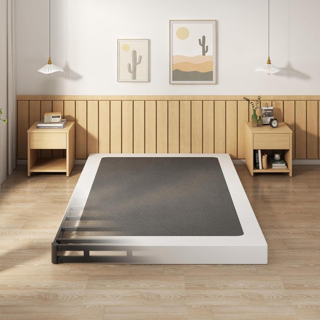 EMODA 5 Inch Box Spring Full Size Bed Base, 3000 lbs Heavy Duty Metal Mattress Foundation with Fabric Cover, Easy Assembly, Black