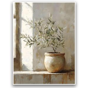 Vintage Still Life Botanical Wall Art Rustic Farmhouse Wall Art Room Aesthetic Oil Painting Vintage Potted Plant Poster Olive Tree Still Life Picture 12x16 Inch UnFramed for Living Room Bedroom Office
