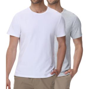 wirarpa Men's Cotton Undershirts Tee Short Sleeve Crew Neck Classic T-Shirt for Men 2 Pack (White, L)